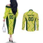Custom Australia Socceroos 2025 Couples Matching Off The Shoulder Long Sleeve Dress and Long Sleeve Button Shirt Forever Golden - Aussie Hoodie