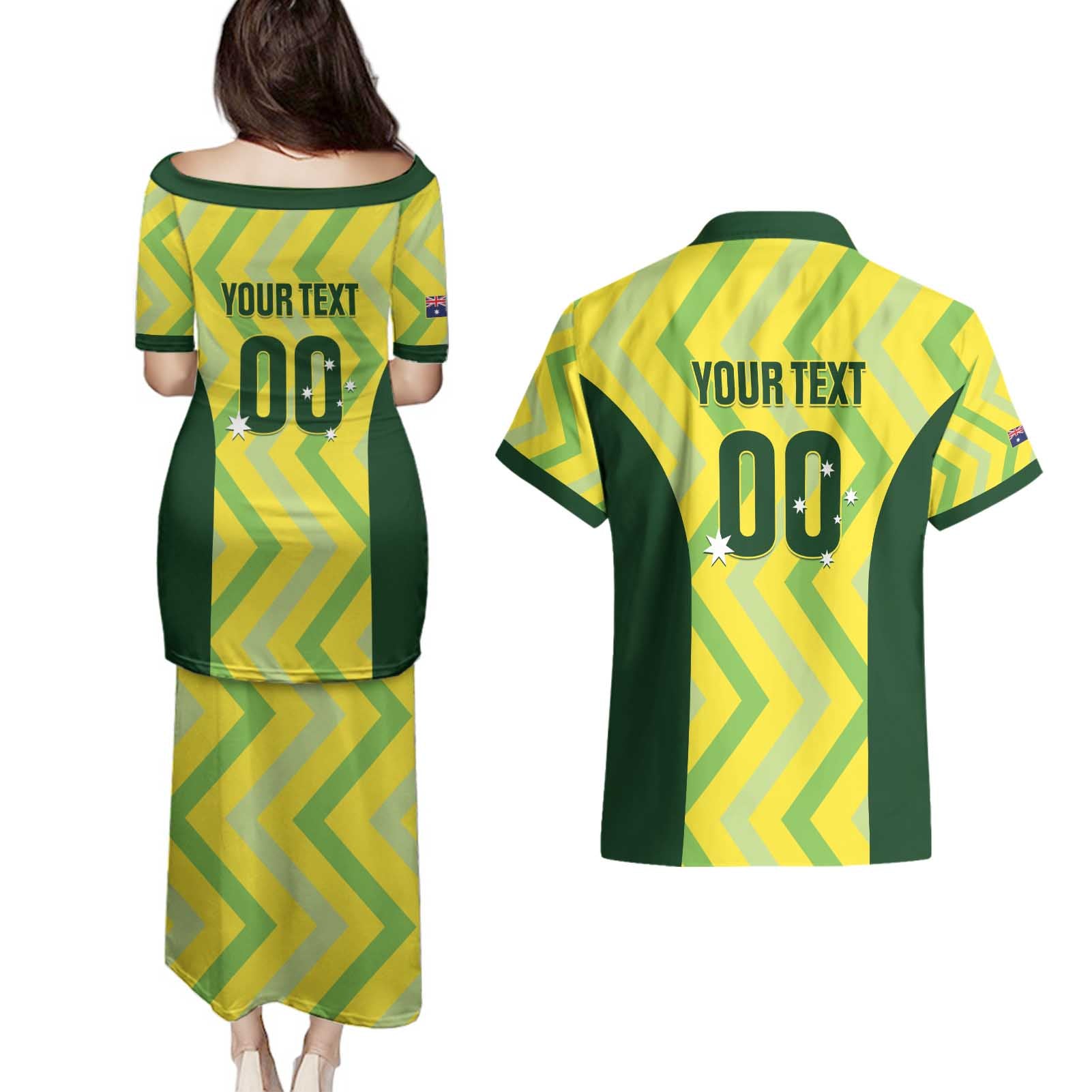 Custom Australia Socceroos 2025 Couples Matching Puletasi and Hawaiian Shirt Forever Golden - Aussie Hoodie