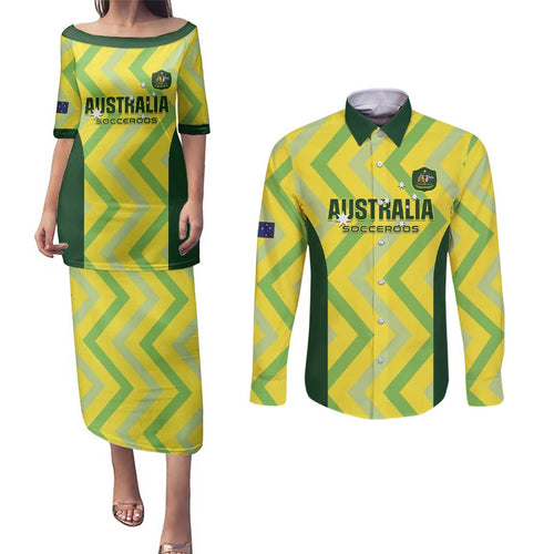 Custom Australia Socceroos 2025 Couples Matching Puletasi and Long Sleeve Button Shirt Forever Golden - Aussie Hoodie