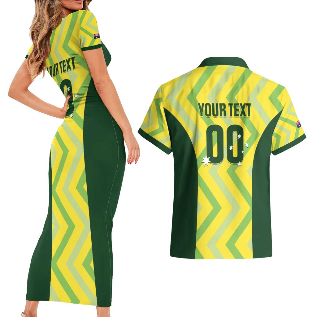Custom Australia Socceroos 2025 Couples Matching Short Sleeve Bodycon Dress and Hawaiian Shirt Forever Golden - Aussie Hoodie