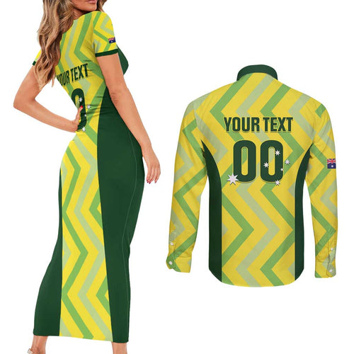 Custom Australia Socceroos 2025 Couples Matching Short Sleeve Bodycon Dress and Long Sleeve Button Shirt Forever Golden - Aussie Hoodie