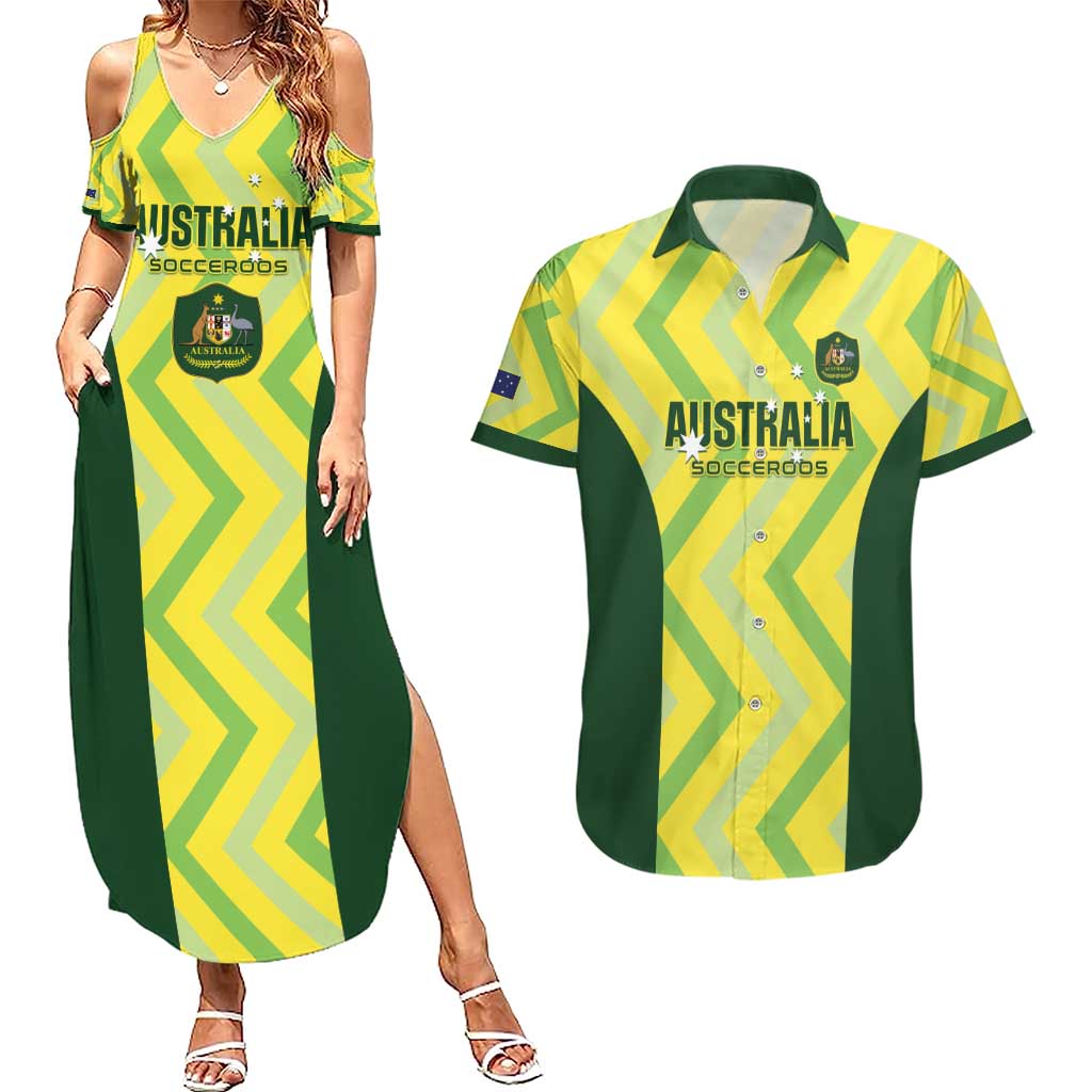 Custom Australia Socceroos 2025 Couples Matching Summer Maxi Dress and Hawaiian Shirt Forever Golden - Aussie Hoodie