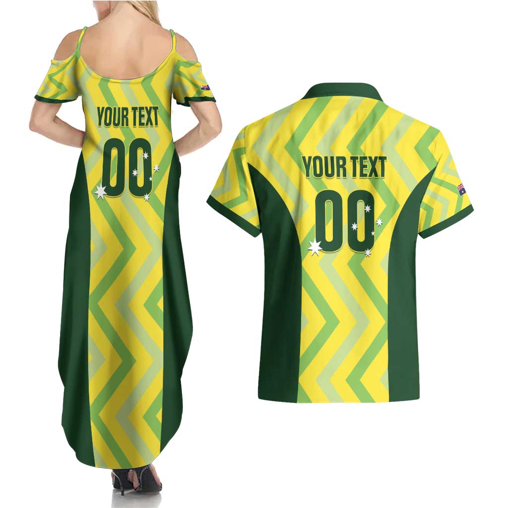Custom Australia Socceroos 2025 Couples Matching Summer Maxi Dress and Hawaiian Shirt Forever Golden - Aussie Hoodie