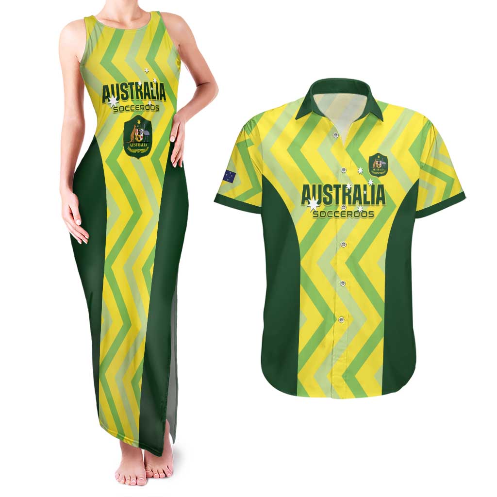 Custom Australia Socceroos 2025 Couples Matching Tank Maxi Dress and Hawaiian Shirt Forever Golden - Aussie Hoodie