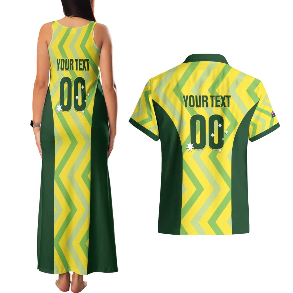 Custom Australia Socceroos 2025 Couples Matching Tank Maxi Dress and Hawaiian Shirt Forever Golden - Aussie Hoodie