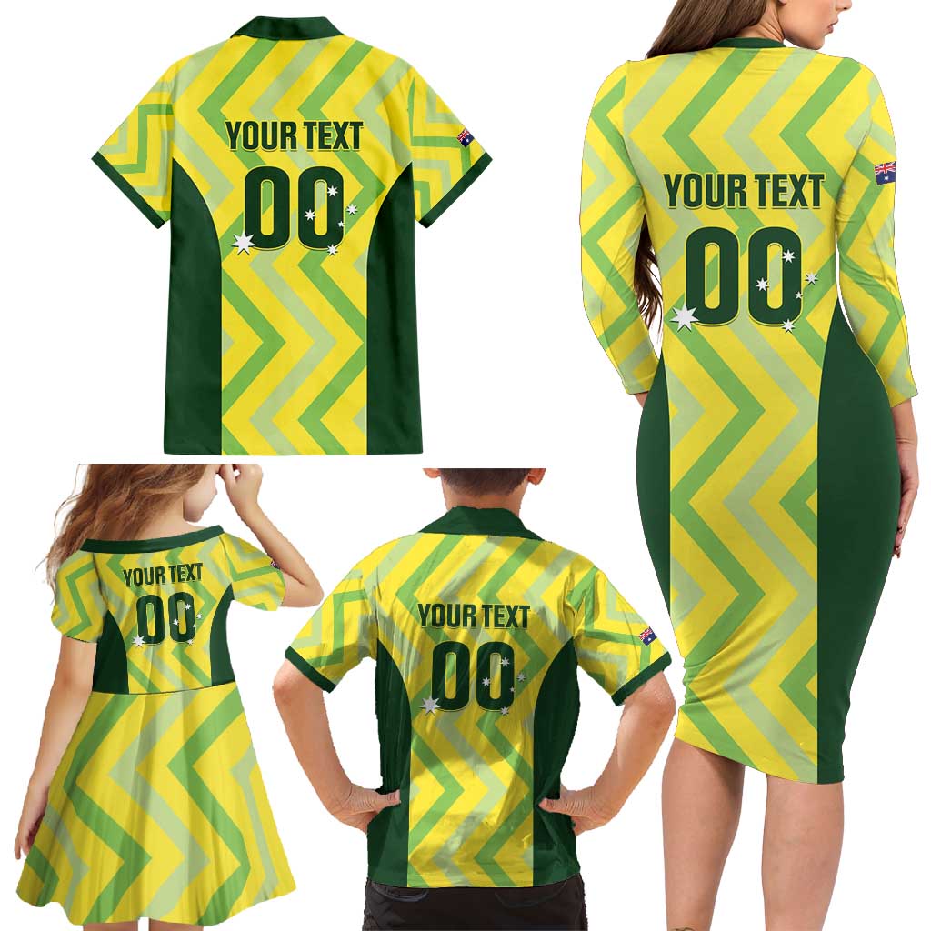 Custom Australia Socceroos 2025 Family Matching Long Sleeve Bodycon Dress and Hawaiian Shirt Forever Golden - Aussie Hoodie
