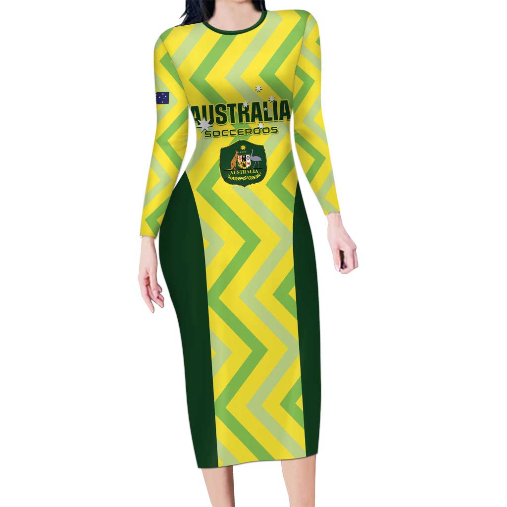 Custom Australia Socceroos 2025 Family Matching Long Sleeve Bodycon Dress and Hawaiian Shirt Forever Golden - Aussie Hoodie