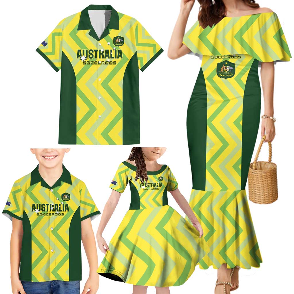 Custom Australia Socceroos 2025 Family Matching Mermaid Dress and Hawaiian Shirt Forever Golden - Aussie Hoodie