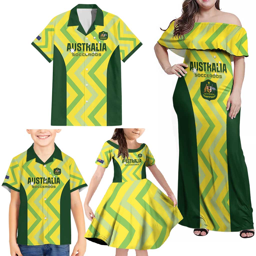 Custom Australia Socceroos 2025 Family Matching Off Shoulder Maxi Dress and Hawaiian Shirt Forever Golden - Aussie Hoodie
