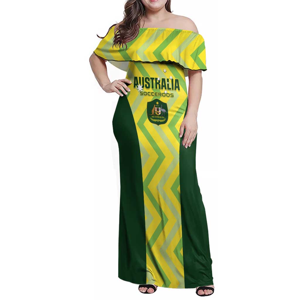 Custom Australia Socceroos 2025 Family Matching Off Shoulder Maxi Dress and Hawaiian Shirt Forever Golden - Aussie Hoodie