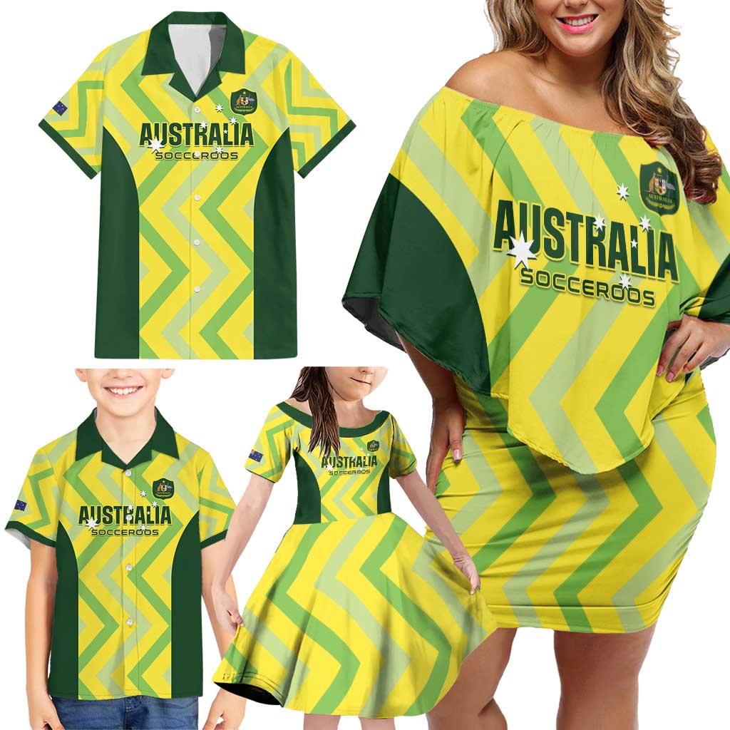 Custom Australia Socceroos 2025 Family Matching Off Shoulder Short Dress and Hawaiian Shirt Forever Golden - Aussie Hoodie