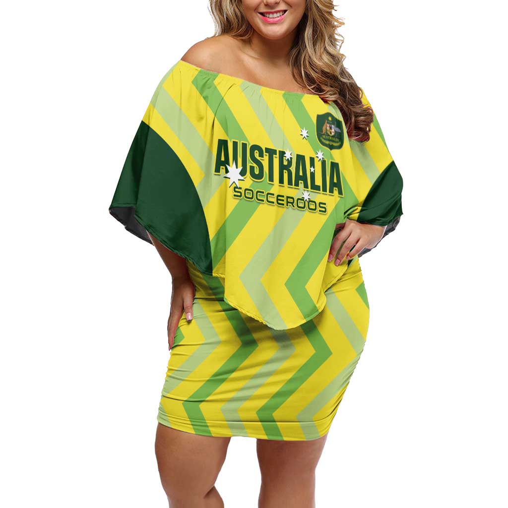 Custom Australia Socceroos 2025 Family Matching Off Shoulder Short Dress and Hawaiian Shirt Forever Golden - Aussie Hoodie