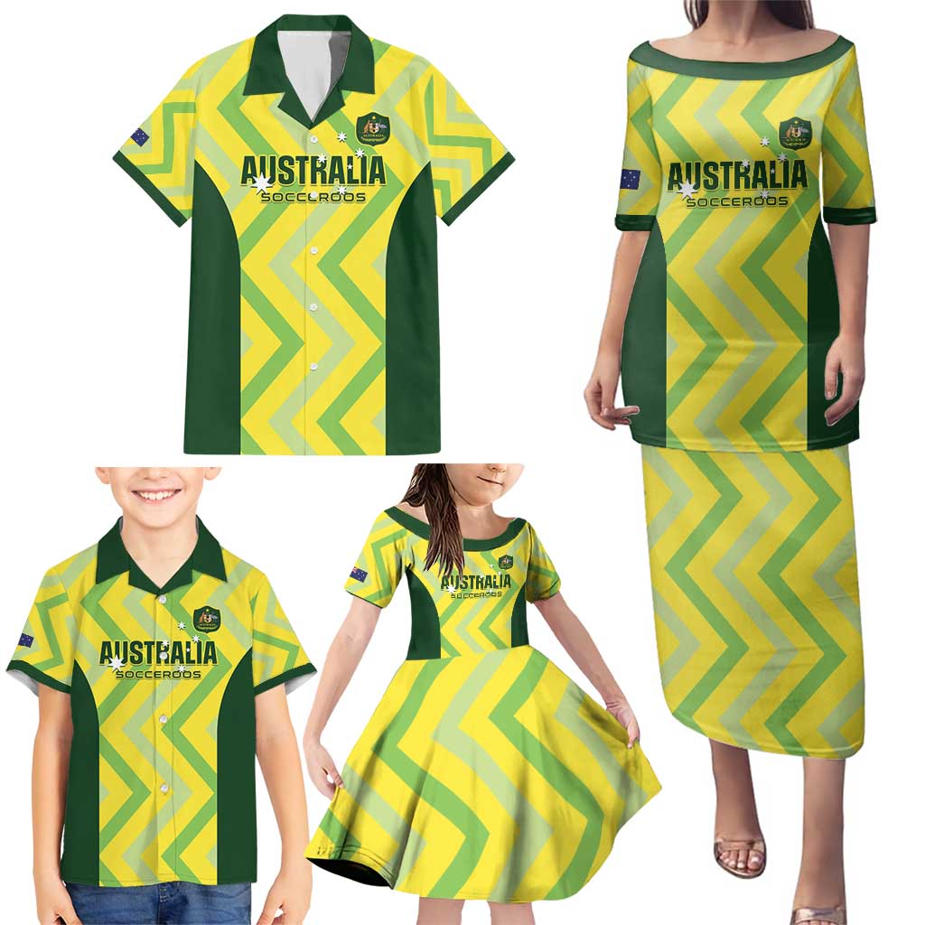 Custom Australia Socceroos 2025 Family Matching Puletasi and Hawaiian Shirt Forever Golden - Aussie Hoodie