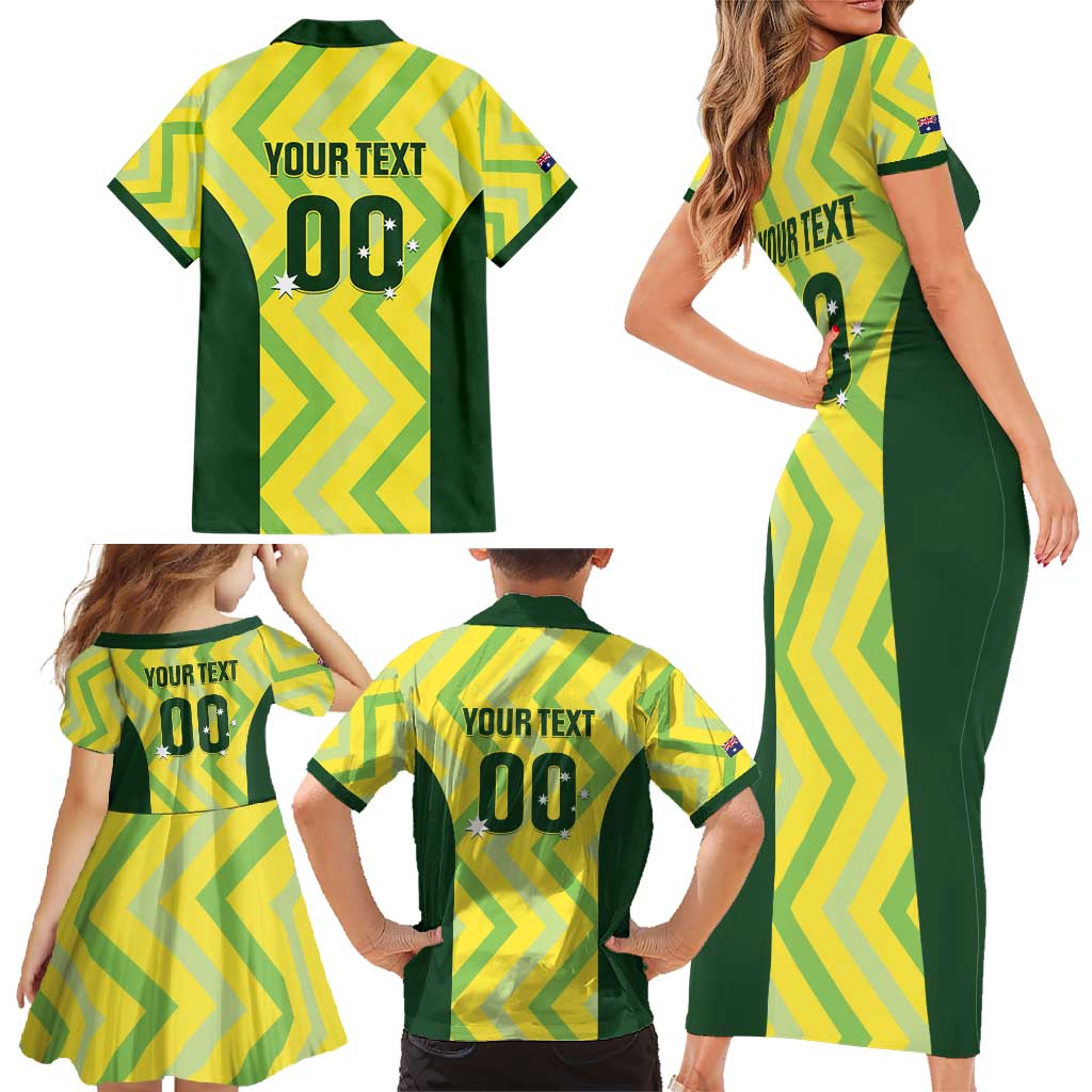 Custom Australia Socceroos 2025 Family Matching Short Sleeve Bodycon Dress and Hawaiian Shirt Forever Golden - Aussie Hoodie