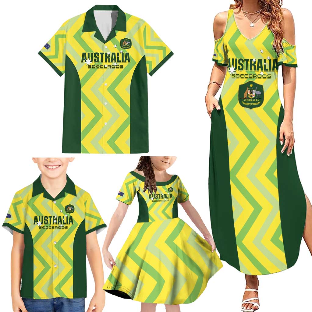 Custom Australia Socceroos 2025 Family Matching Summer Maxi Dress and Hawaiian Shirt Forever Golden - Aussie Hoodie