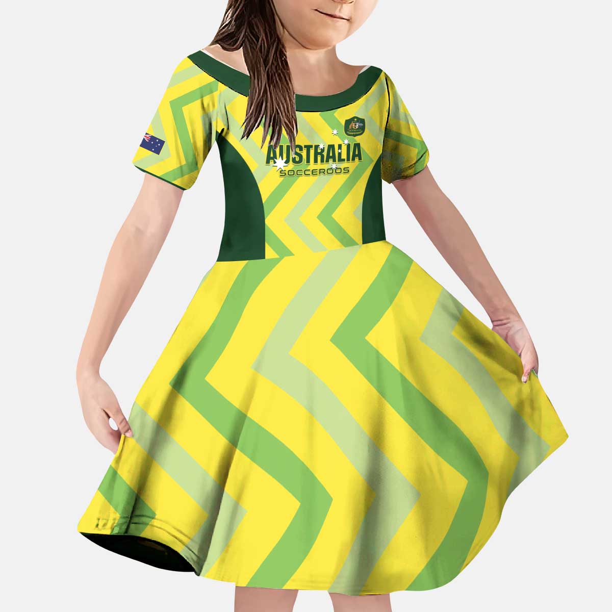 Custom Australia Socceroos 2025 Kid Short Sleeve Dress Forever Golden - Aussie Hoodie