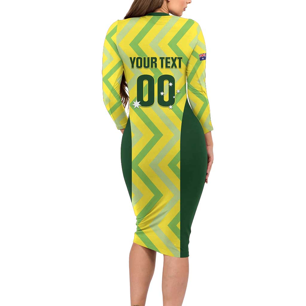 Custom Australia Socceroos 2025 Long Sleeve Bodycon Dress Forever Golden - Aussie Hoodie