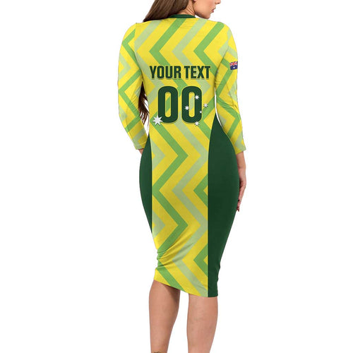 Custom Australia Socceroos 2025 Long Sleeve Bodycon Dress Forever Golden - Aussie Hoodie