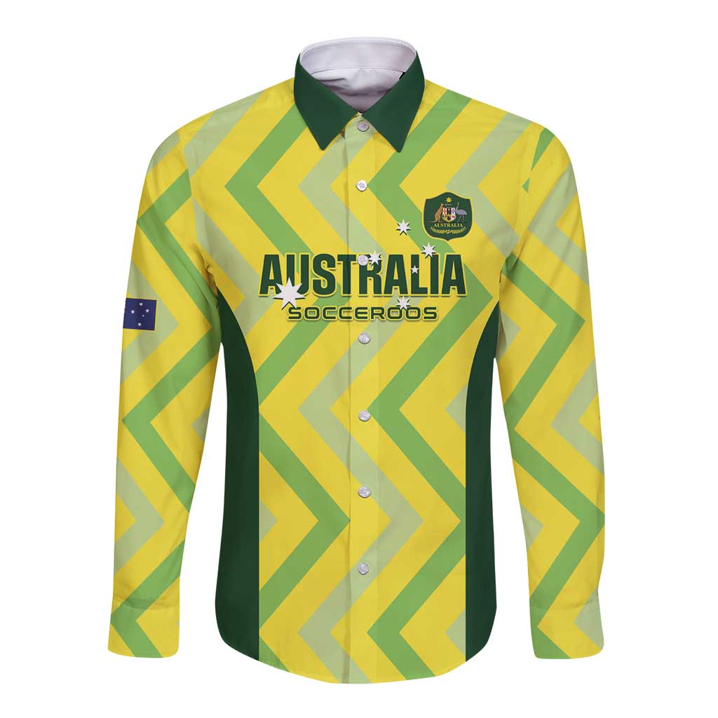 Custom Australia Socceroos 2025 Long Sleeve Button Shirt Forever Golden - Aussie Hoodie