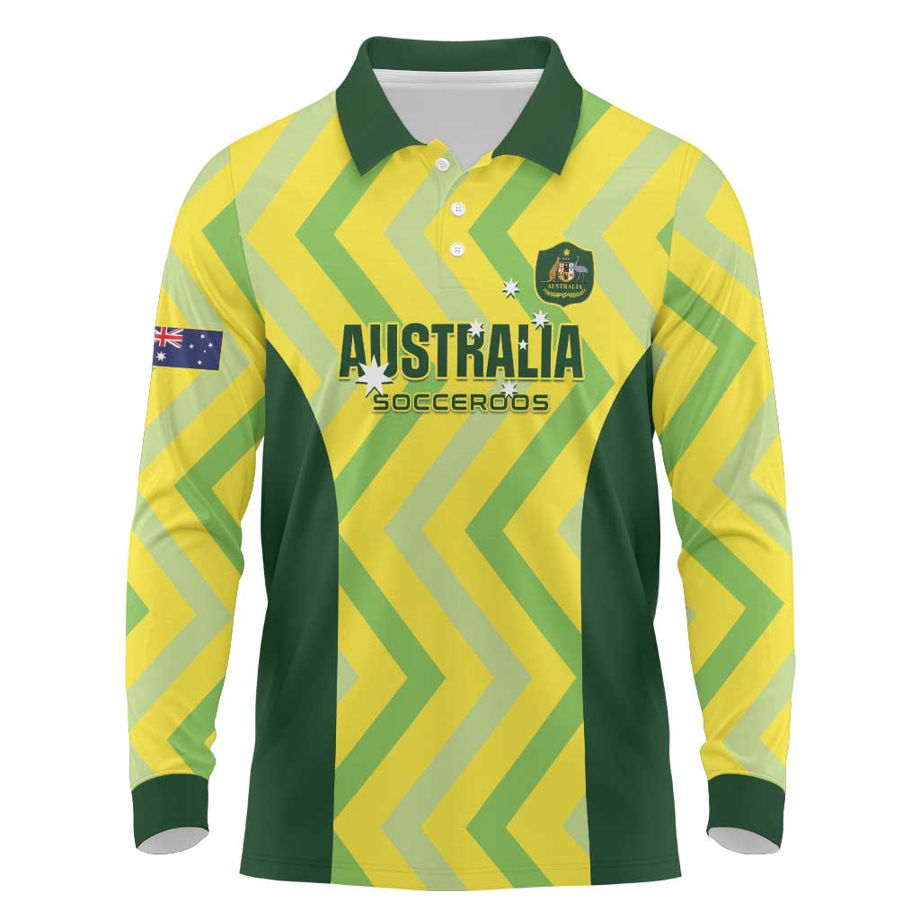Custom Australia Socceroos 2025 Long Sleeve Polo Shirt Forever Golden - Aussie Hoodie