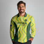 Custom Australia Socceroos 2025 Long Sleeve Polo Shirt Forever Golden - Aussie Hoodie