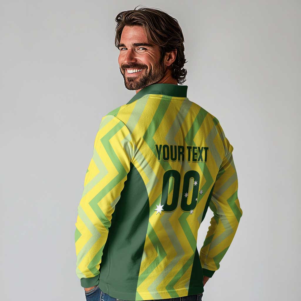 Custom Australia Socceroos 2025 Long Sleeve Polo Shirt Forever Golden - Aussie Hoodie