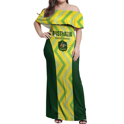 Custom Australia Socceroos 2025 Off Shoulder Maxi Dress Forever Golden - Aussie Hoodie