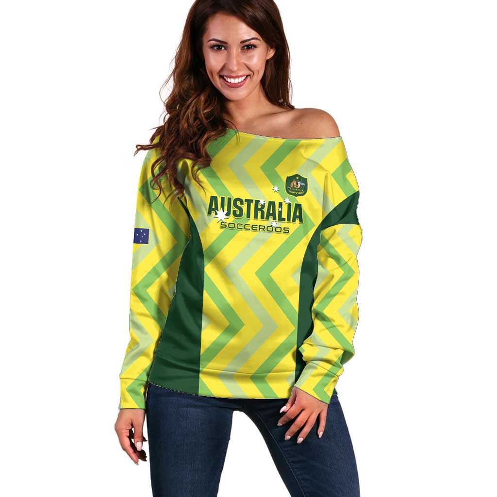 Custom Australia Socceroos 2025 Off Shoulder Sweater Forever Golden - Aussie Hoodie
