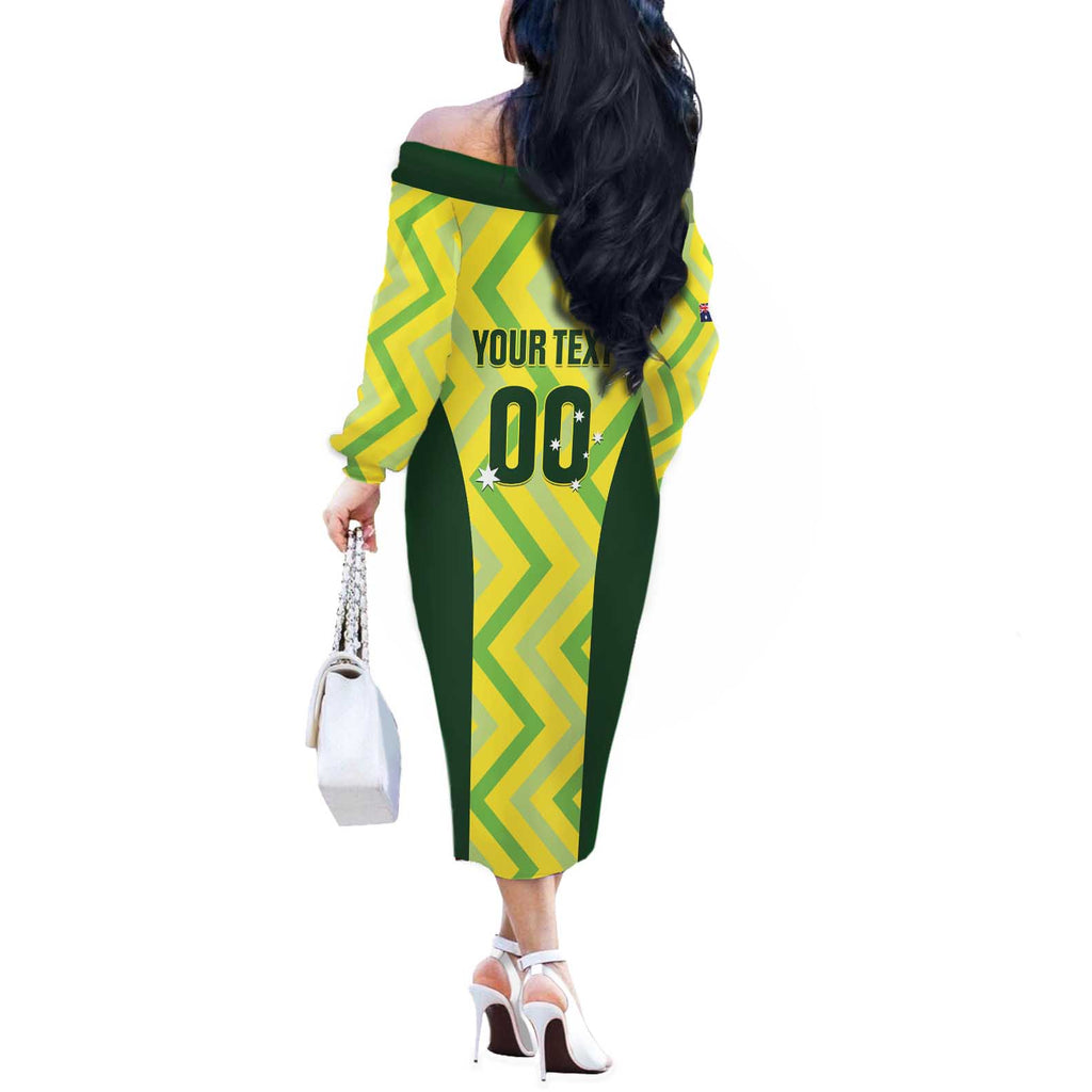 Custom Australia Socceroos 2025 Off The Shoulder Long Sleeve Dress Forever Golden - Aussie Hoodie