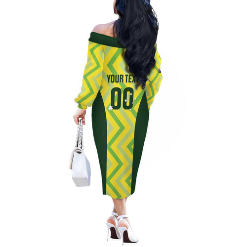 Custom Australia Socceroos 2025 Off The Shoulder Long Sleeve Dress Forever Golden - Aussie Hoodie