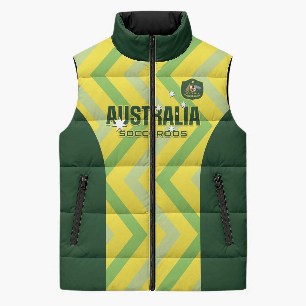 Custom Australia Socceroos 2025 Sleeveless Puffer Jacket Forever Golden - Aussie Hoodie