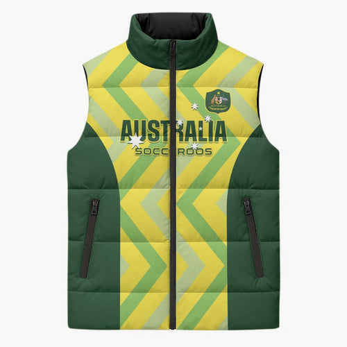 Custom Australia Socceroos 2025 Sleeveless Puffer Jacket Forever Golden - Aussie Hoodie
