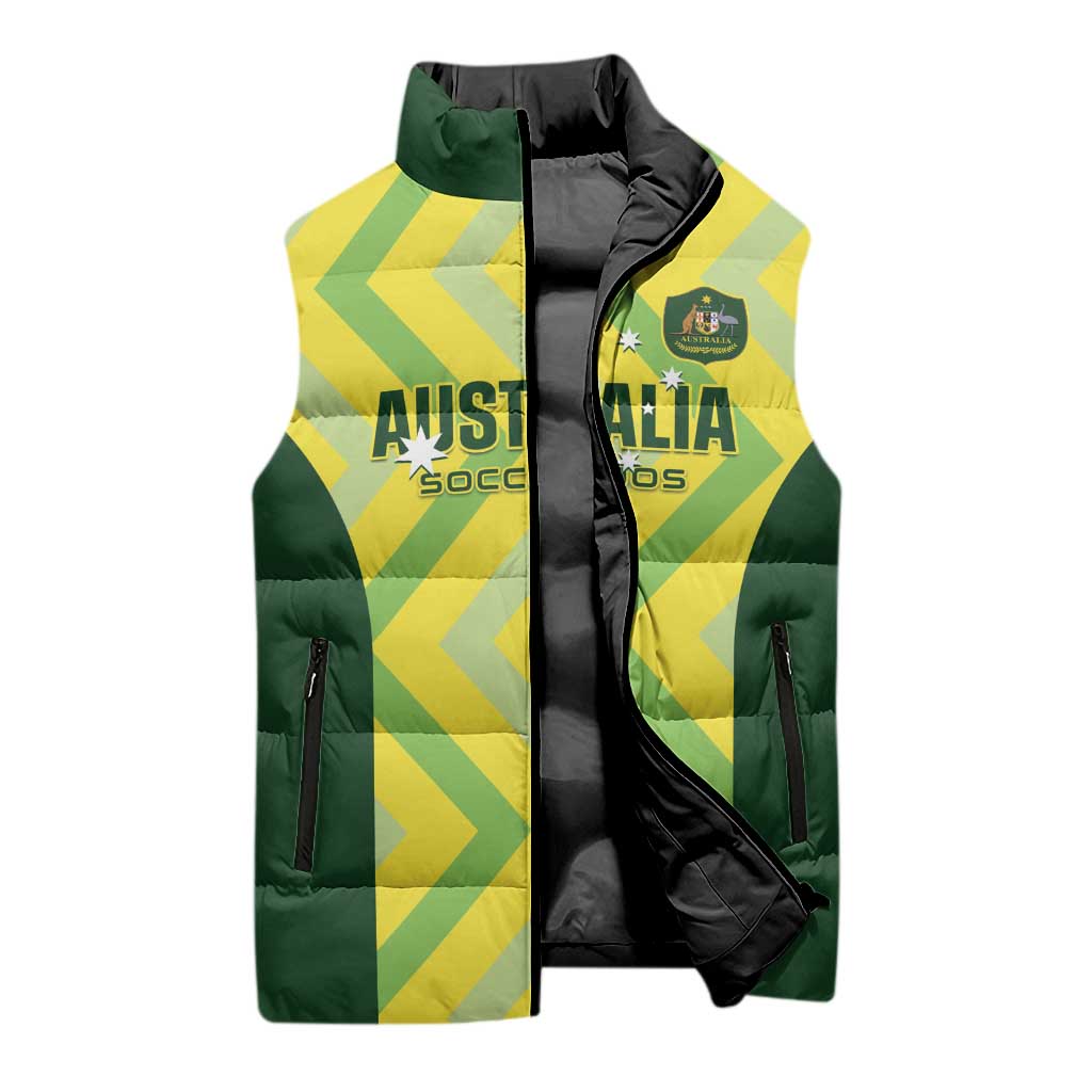 Custom Australia Socceroos 2025 Sleeveless Puffer Jacket Forever Golden - Aussie Hoodie