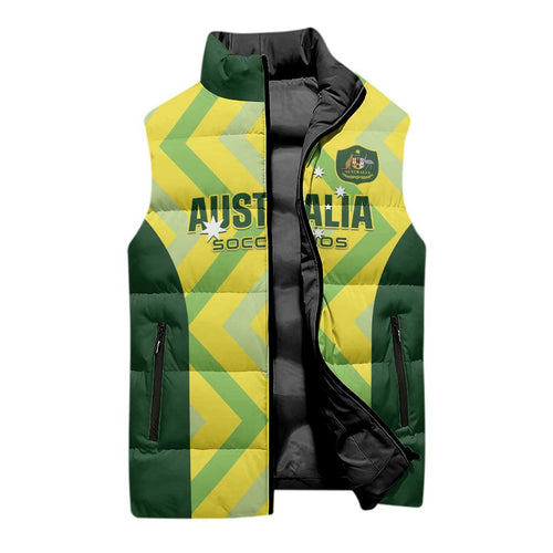 Custom Australia Socceroos 2025 Sleeveless Puffer Jacket Forever Golden - Aussie Hoodie