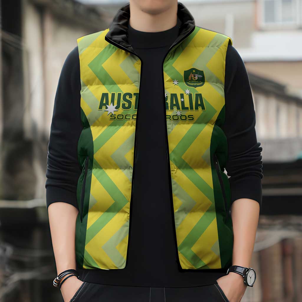 Custom Australia Socceroos 2025 Sleeveless Puffer Jacket Forever Golden - Aussie Hoodie