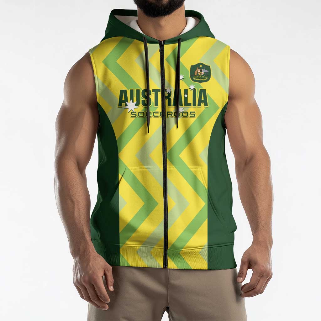 Custom Australia Socceroos 2025 Sleeveless Zip Hoodie Forever Golden LT01