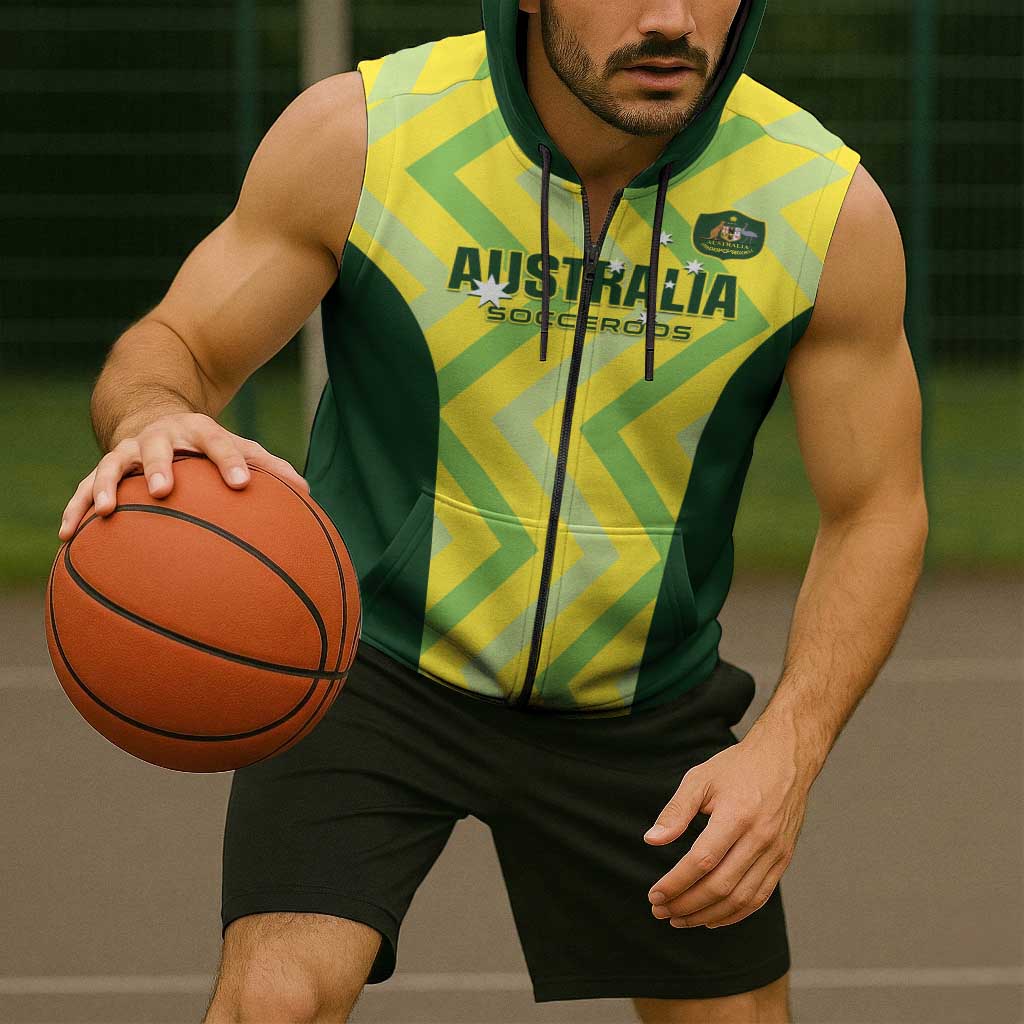 Custom Australia Socceroos 2025 Sleeveless Zip Hoodie Forever Golden LT01