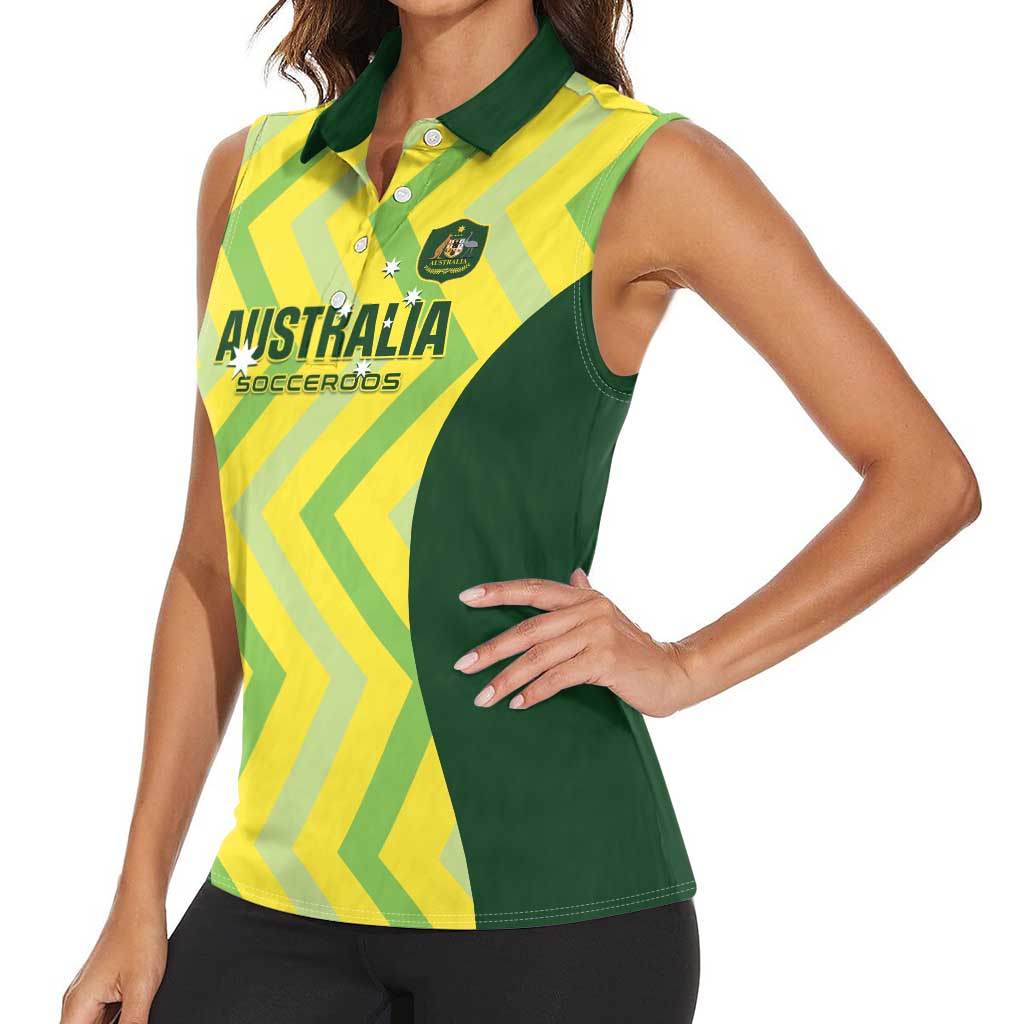 Custom Australia Socceroos 2025 Women Sleeveless Polo Shirt Forever Golden - Aussie Hoodie