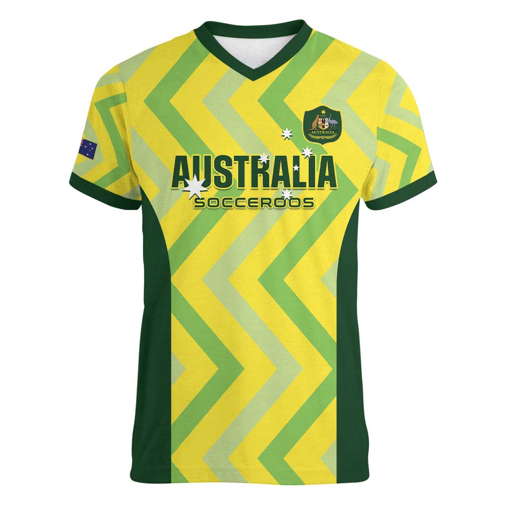 Custom Australia Socceroos 2025 Women V-Neck T-Shirt Forever Golden - Aussie Hoodie