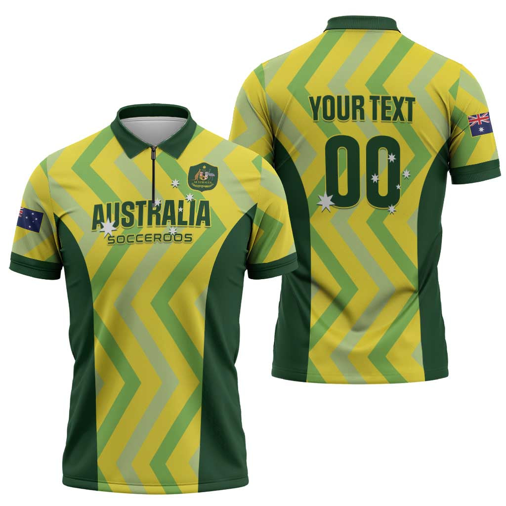 Custom Australia Socceroos 2025 Zipper Polo Shirt Forever Golden LT01