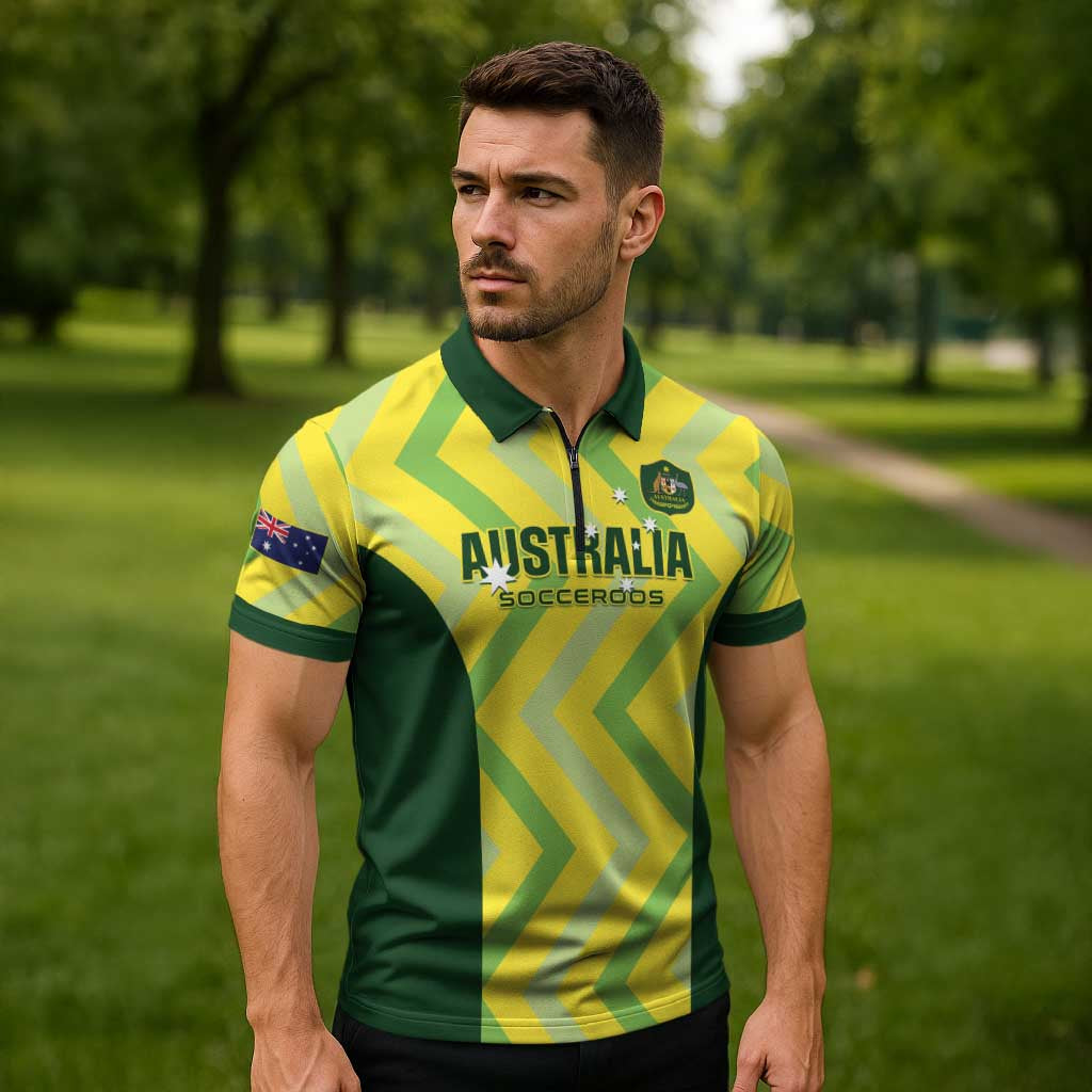 Custom Australia Socceroos 2025 Zipper Polo Shirt Forever Golden LT01