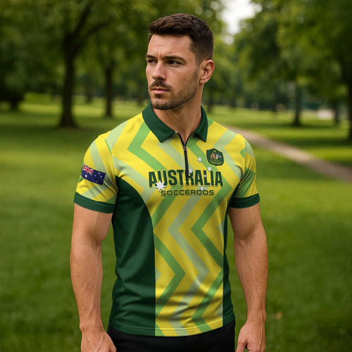 Custom Australia Socceroos 2025 Zipper Polo Shirt Forever Golden LT01