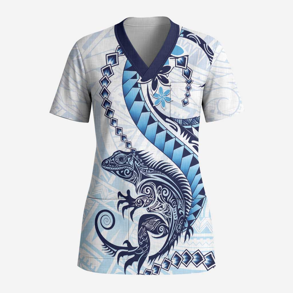 Blue Maori Tuatara Scrub Top Luxury Pastel Pattern - Aussie Hoodie