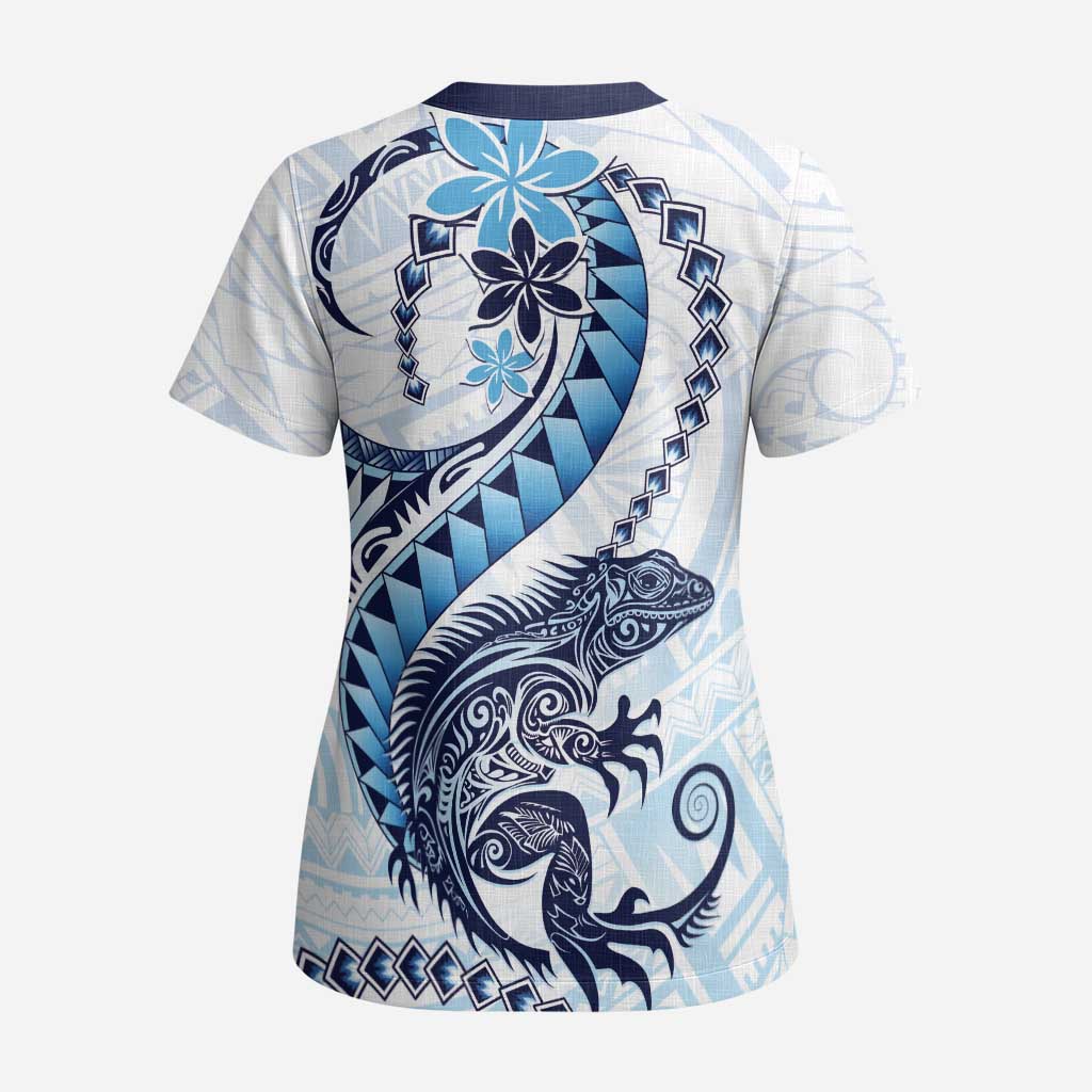 Blue Maori Tuatara Scrub Top Luxury Pastel Pattern - Aussie Hoodie
