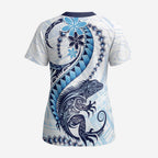 Blue Maori Tuatara Scrub Top Luxury Pastel Pattern - Aussie Hoodie