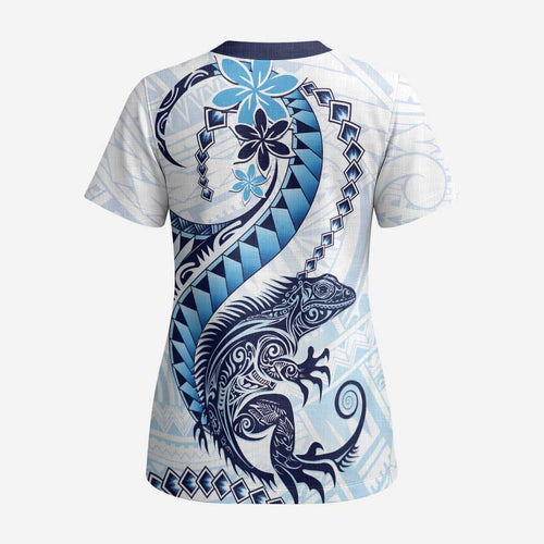 Blue Maori Tuatara Scrub Top Luxury Pastel Pattern - Aussie Hoodie