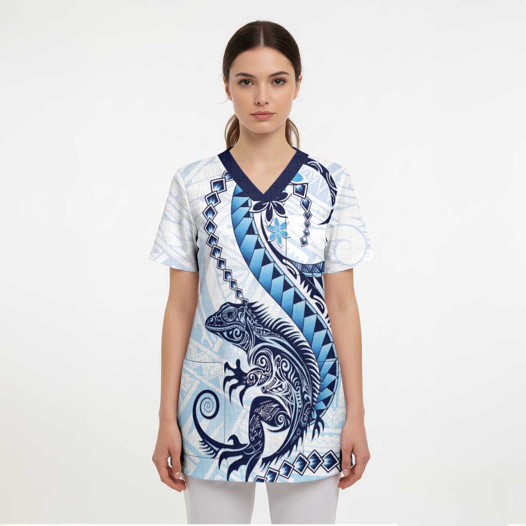Blue Maori Tuatara Scrub Top Luxury Pastel Pattern - Aussie Hoodie