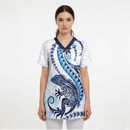 Blue Maori Tuatara Scrub Top Luxury Pastel Pattern - Aussie Hoodie