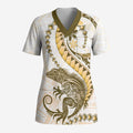 Gold Maori Tuatara Scrub Top Luxury Pastel Pattern - Aussie Hoodie