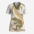 Gold Maori Tuatara Scrub Top Luxury Pastel Pattern - Aussie Hoodie